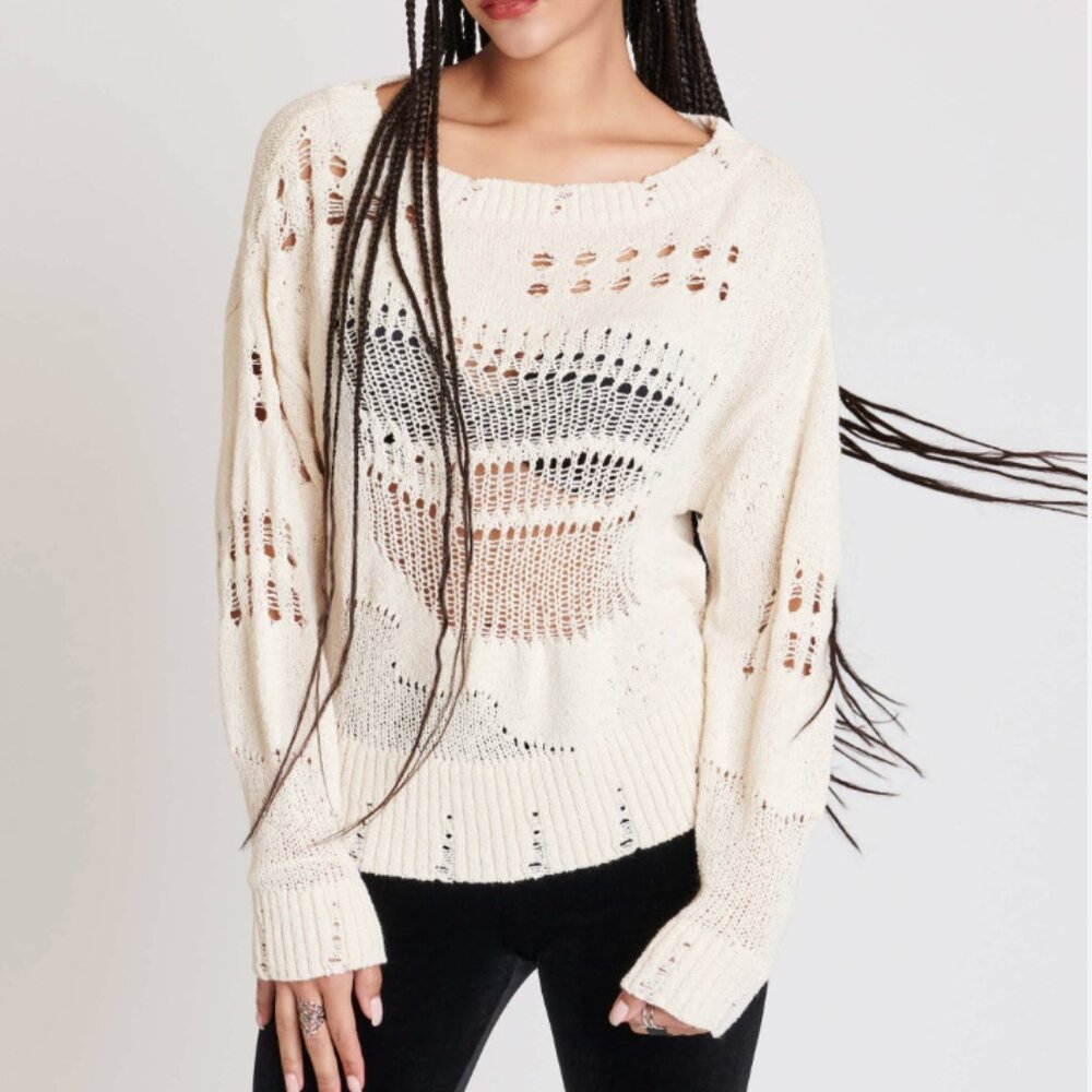 Midnight Hour Drop Stitch Distressed Sweater womens medium NWT